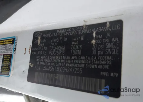 2009 Hyundai Santa Fe Se from USA, damaged, VIN 5NMSH13E09H247255